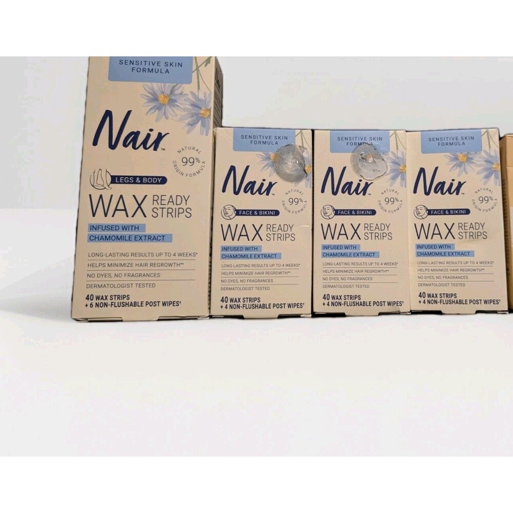 4 Nair Sensitive Skin Formula Wax Ready Strips Legs Bod Face Bikini 160 Camomile